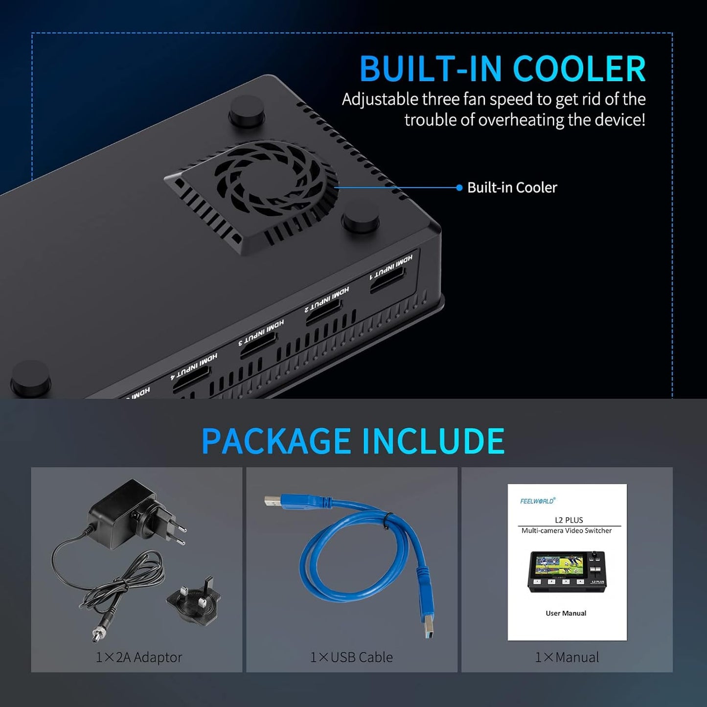 FEELWORLD L2 Plus Multi Camera Video Mixer Switcher with 5.5 inch LCD Touch Screen PTZ Controller Chroma Key 4 HDMI Inputs USB3.0 Output Format Real Time Production Live Streaming Built in Cooler