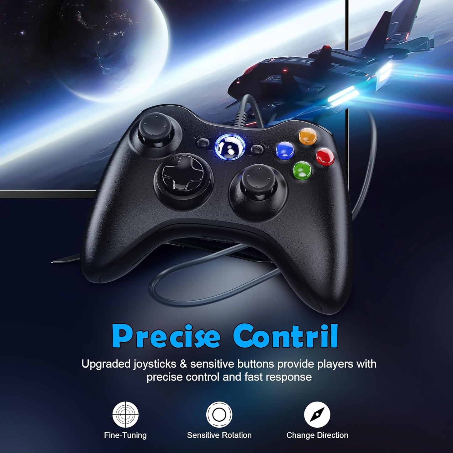 LENISUOLE Wired Controller for Xbox 360 1 Pack, Compatible with xbox 360/360 S/360 E, with Dual-Vibration, 2.5mm headphone Jack