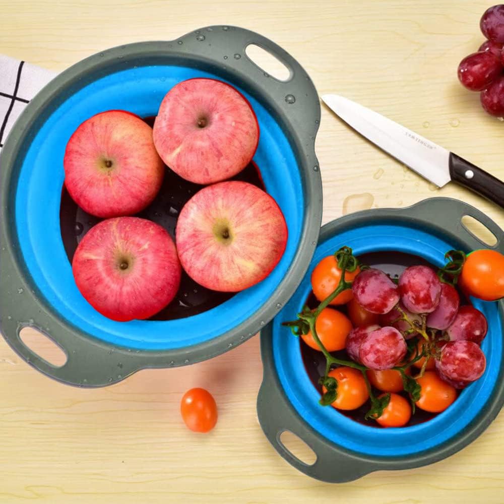 Collapsible Colander, 2 Pcs Silicone Collaspsible Strainer for Draining Pasta, Vegetable and Fruit