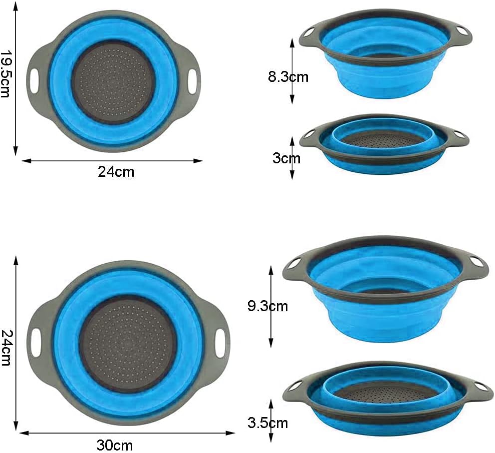 Collapsible Colander, 2 Pcs Silicone Collaspsible Strainer for Draining Pasta, Vegetable and Fruit