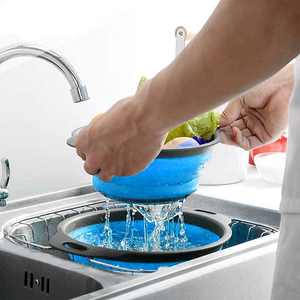 Collapsible Colander, 2 Pcs Silicone Collaspsible Strainer for Draining Pasta, Vegetable and Fruit