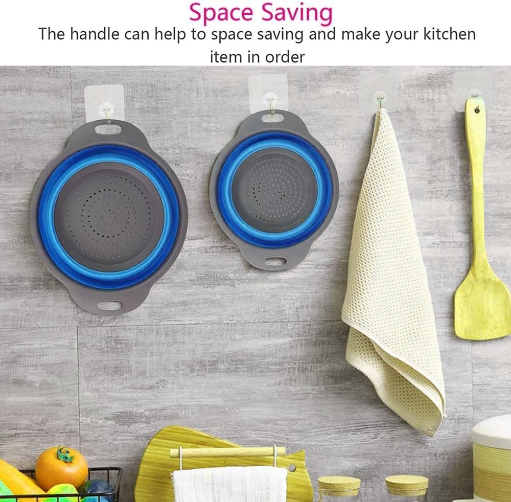 Collapsible Colander, 2 Pcs Silicone Collaspsible Strainer for Draining Pasta, Vegetable and Fruit