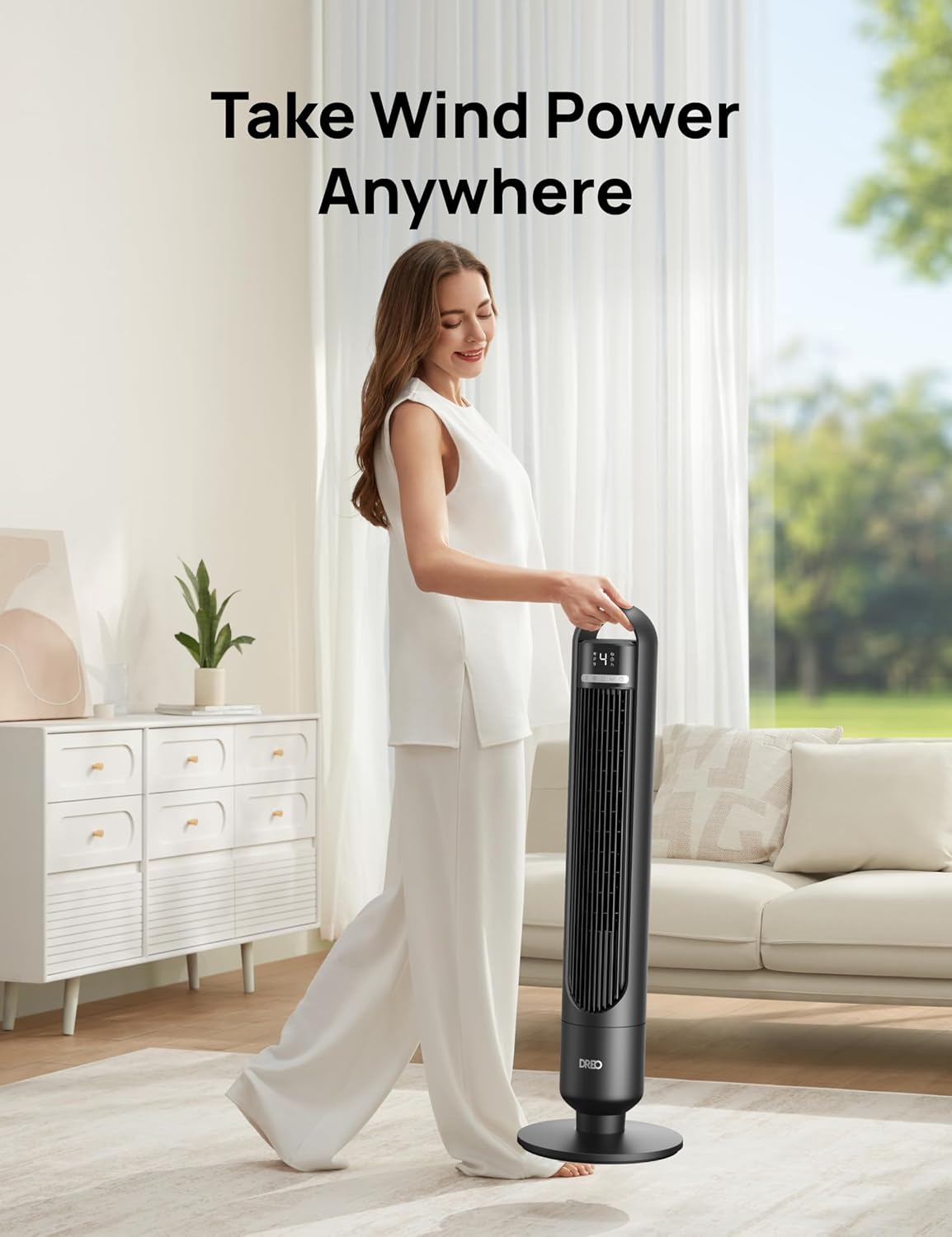 Dreo Tower Fan for Bedroom, 90° Oscillating Standing Fans for Room with 4 Speeds, 3 Modes, 28dB Quiet for Sleep, 25ft/s Velocity, 8H Timer, Remote, Living Room, Office, Home, Black, TF117