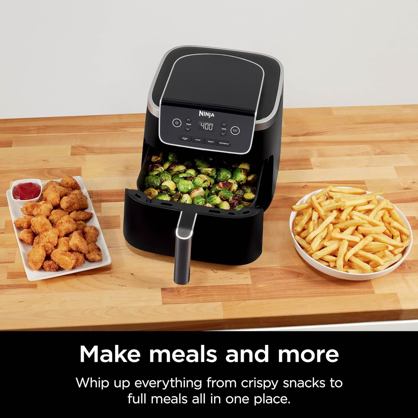 Ninja Air Fryer Pro 4-in-1 with 5 QT Capacity, Air Fry, Roast, Reheat, Dehydrate, Air Crisp Technology with 400F for hot, crispy results in just minutes, Nonstick Basket & Crisper Plate, Grey, AF141