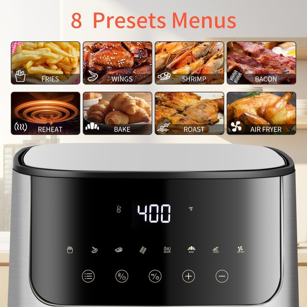 ASZ Compact 5 qt Air Fryer with Window - Portable Digital 5qt Small Airfryer - 8 Presets Bake Toast Broil Reheat Bacon, Non-Stick Basket + 2 Trays, Automatic Shutoff,Kitchen Appliance (4.7L)