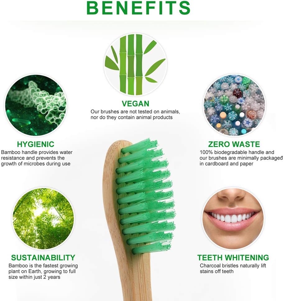 12 pack Bamboo Toothbrushes, Biodegradable Bamboo Toothbrush, BPA Free Soft Bristles Toothbrushes, Eco-Friendly Compostable Natural Wooden Toothbrush, Organic Charcoal Wood ToothBrushes (Multi-color)