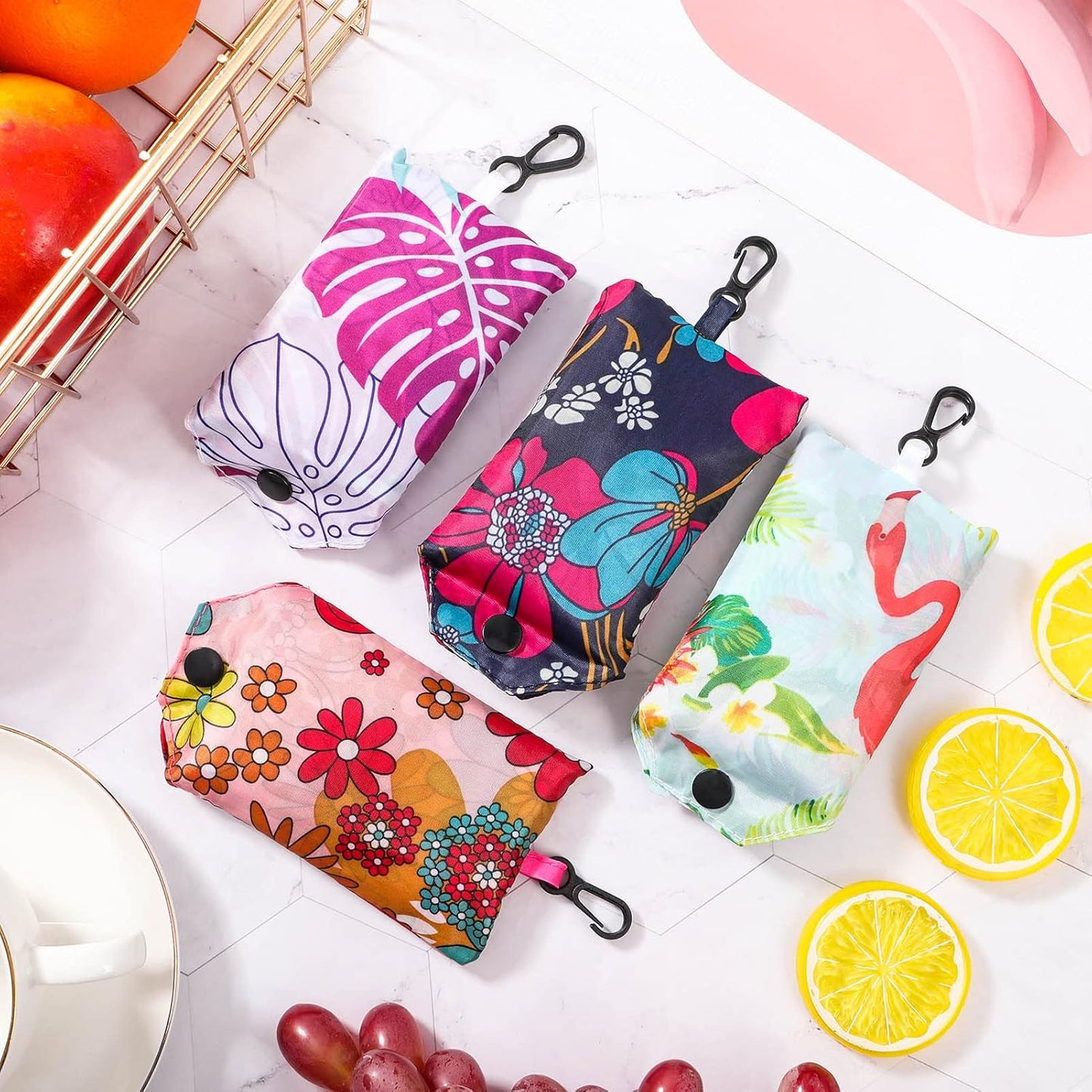 Auidy_6TXD 4pcs Reusable Shopping Bags, Foldable Shopping Bags Washable Grocery Bags Foldable in a Pouch Eco Tote Shopping Bag Groceries Tote Bags for Daily Shopping Groceries Travel Storage