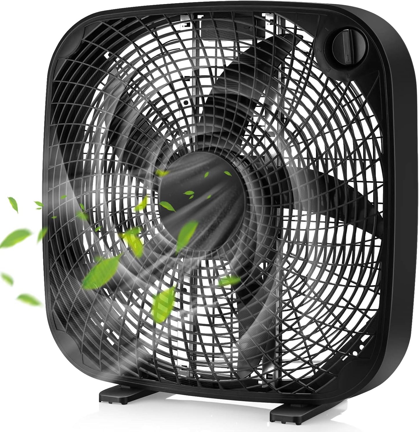 Tangkula 3-Speed Box Fan, 20 inch Floor Fan for Full-Force Circulation with Air Conditioner, 3 Settings, Adjustable Dial, Carrying Handle, Portable Floor Fan for Home, Compact & Lightweight (Black)