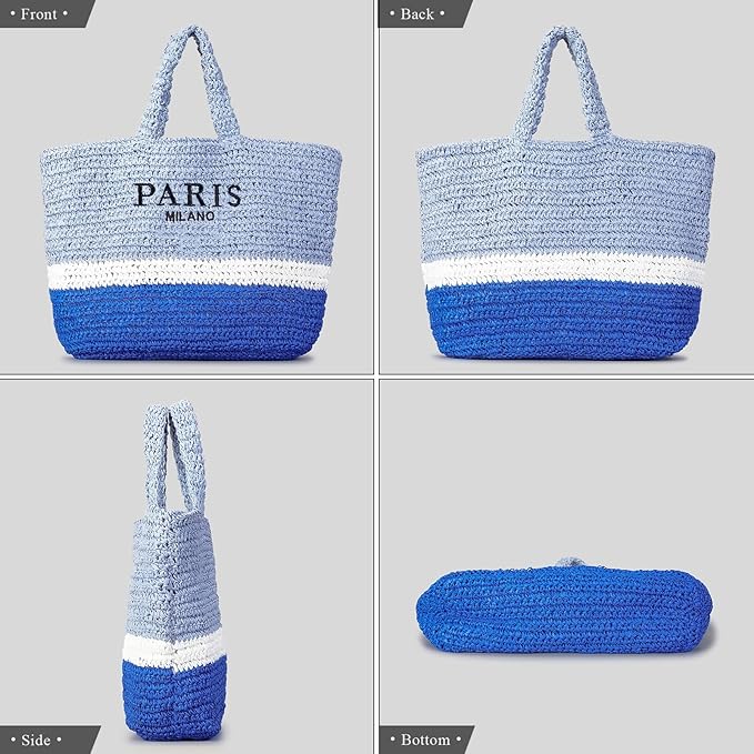 POAPRRD Large Straw Tote Bag Summer Straw Purse for Women Vacation Raffia Woven Beach Bags Handbag