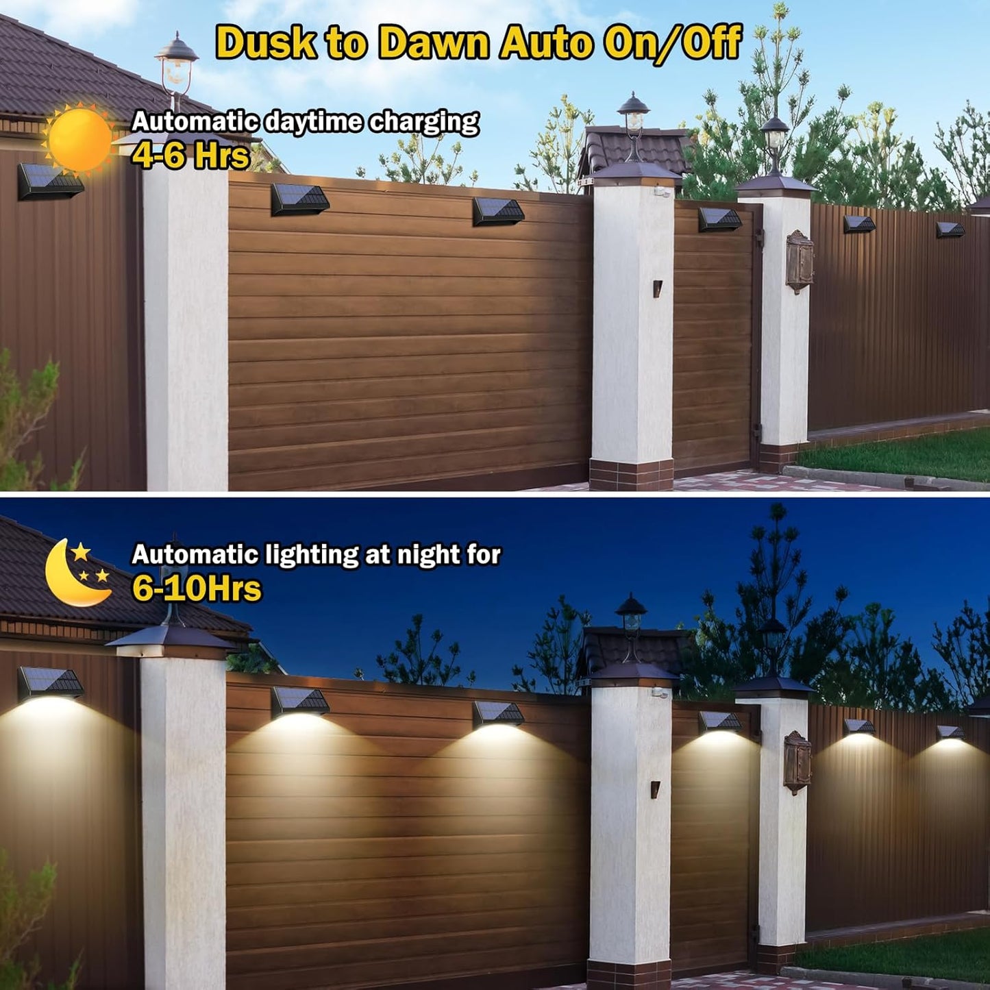 Solar Lights Outdoor, Solar Fence Lights with 10 RGB Colors, IP65 Waterproof Wireless Powered Deck Fence Lights for Yard, Garden, Patio, Porch, Wall, Step, Garage