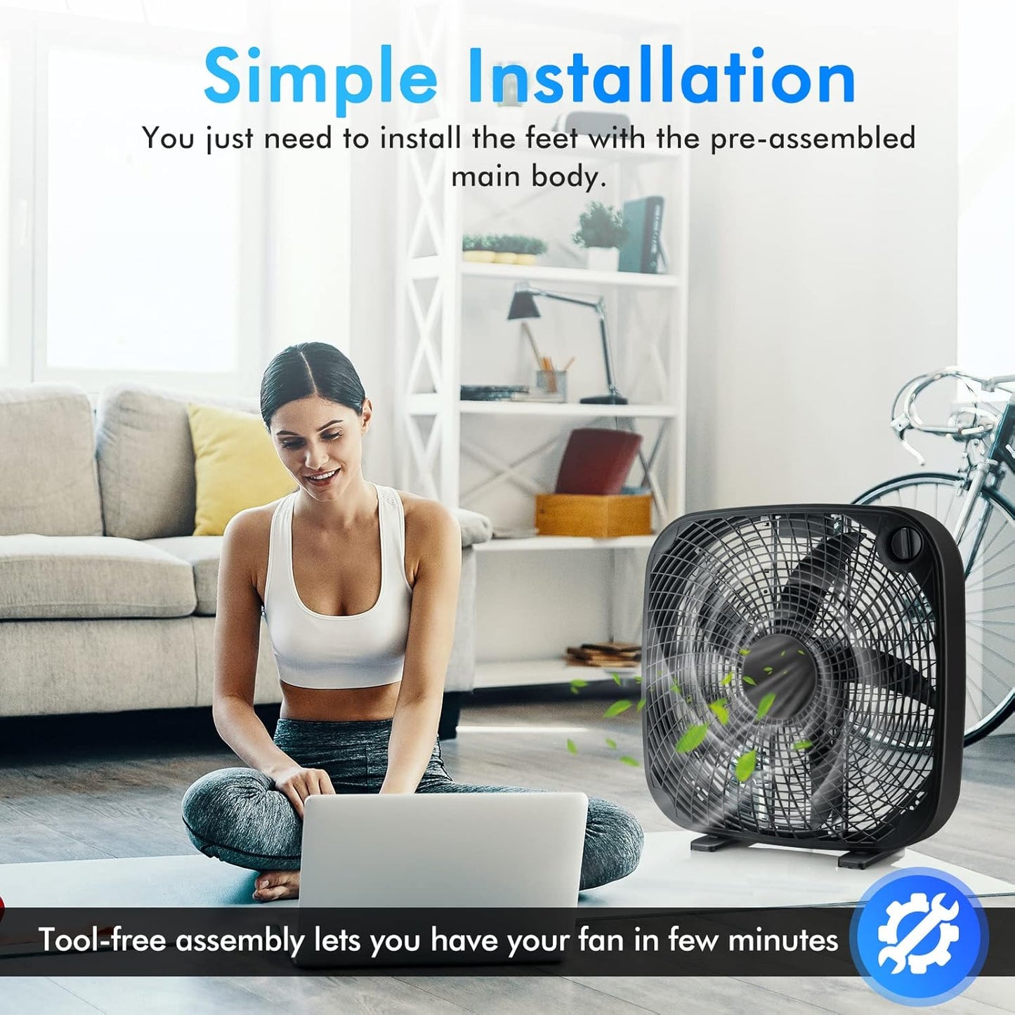 Tangkula 3-Speed Box Fan, 20 inch Floor Fan for Full-Force Circulation with Air Conditioner, 3 Settings, Adjustable Dial, Carrying Handle, Portable Floor Fan for Home, Compact & Lightweight (Black)