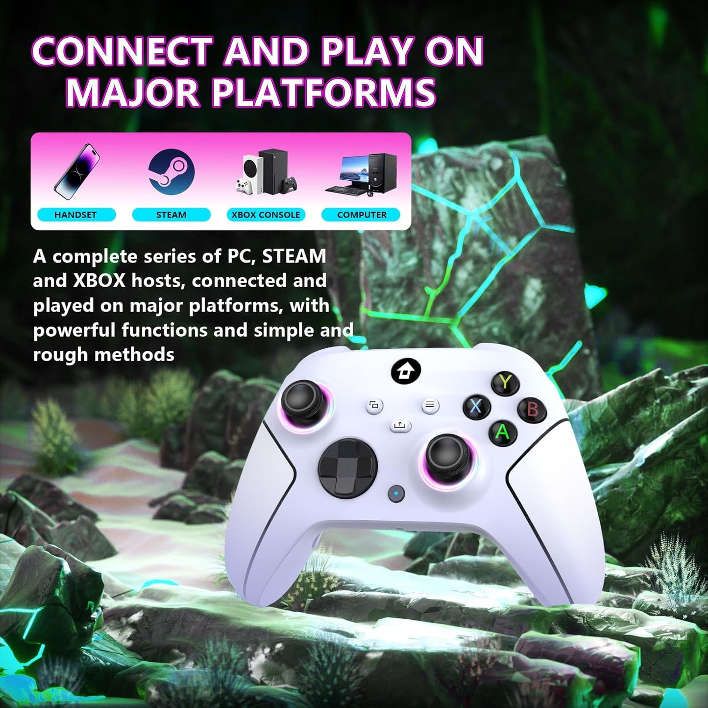 YUYIU Wireless 2.4GHz Controller with 7 Colors RGB Light for Xbox Controller, Xbox One Series X|S,Consoles,Steam PC Windows, with 1000mAh Battery/Dual Vib-ration/Turbo/Programmable, 3.5mm Audio Jack