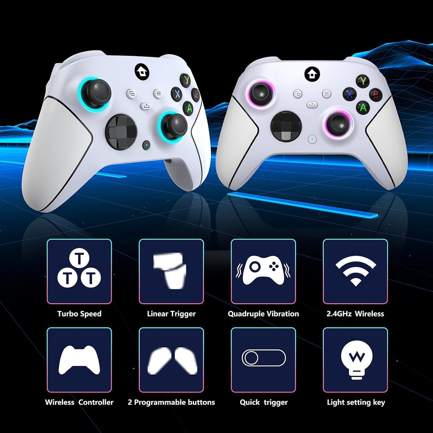 YUYIU Wireless 2.4GHz Controller with 7 Colors RGB Light for Xbox Controller, Xbox One Series X|S,Consoles,Steam PC Windows, with 1000mAh Battery/Dual Vib-ration/Turbo/Programmable, 3.5mm Audio Jack