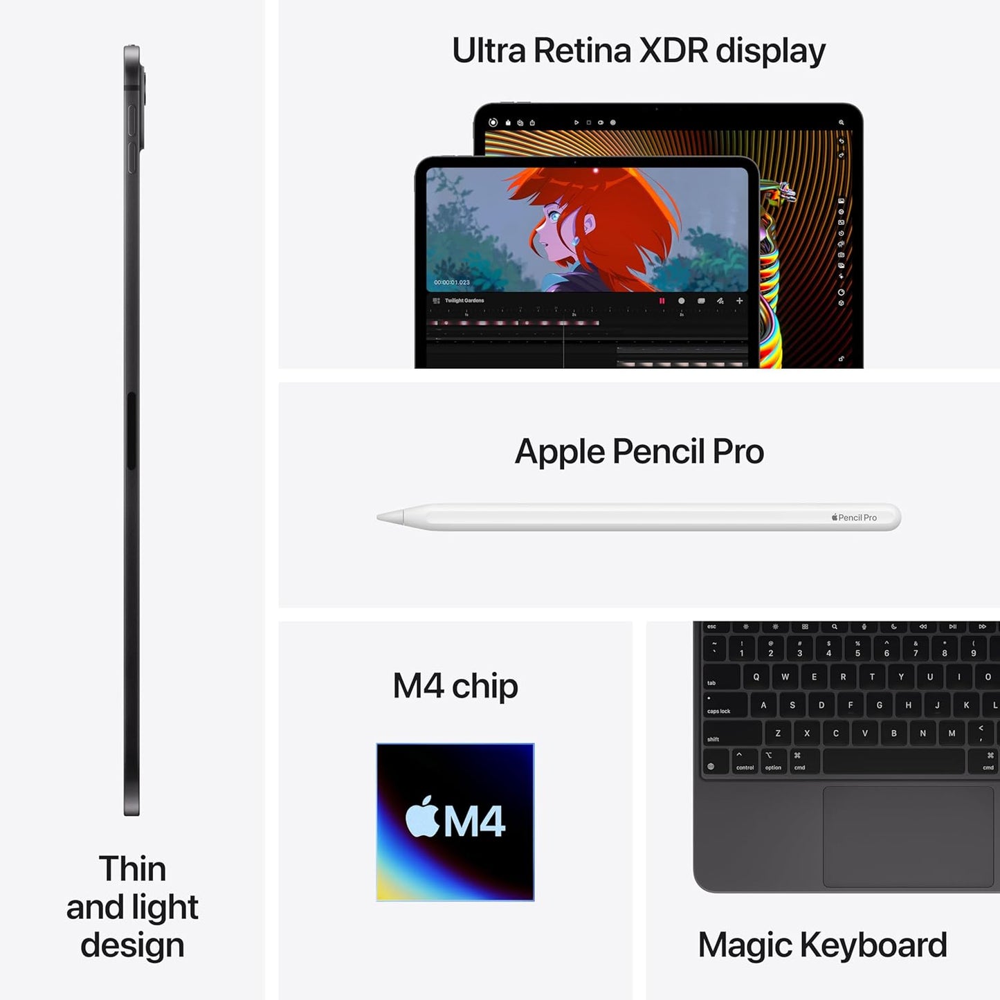 Apple iPad Pro 11-Inch (M4): Built for Apple Intelligence, Ultra Retina XDR Display, 256GB, 12MP Front/Back Camera, LiDAR Scanner, Wi-Fi 6E, Face ID, All-Day Battery Life — Space Black