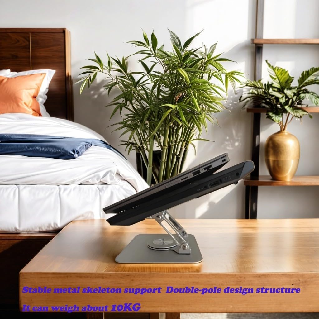 MWYUNAUY Collapsible Rotating Laptop Stand, Height Adjustable Ergonomic Desktop Stand, Aluminum Portable Laptop Riser Stand, Compatible with MacBook Pro Air, 10-17.3 ""for All laptops, Silver
