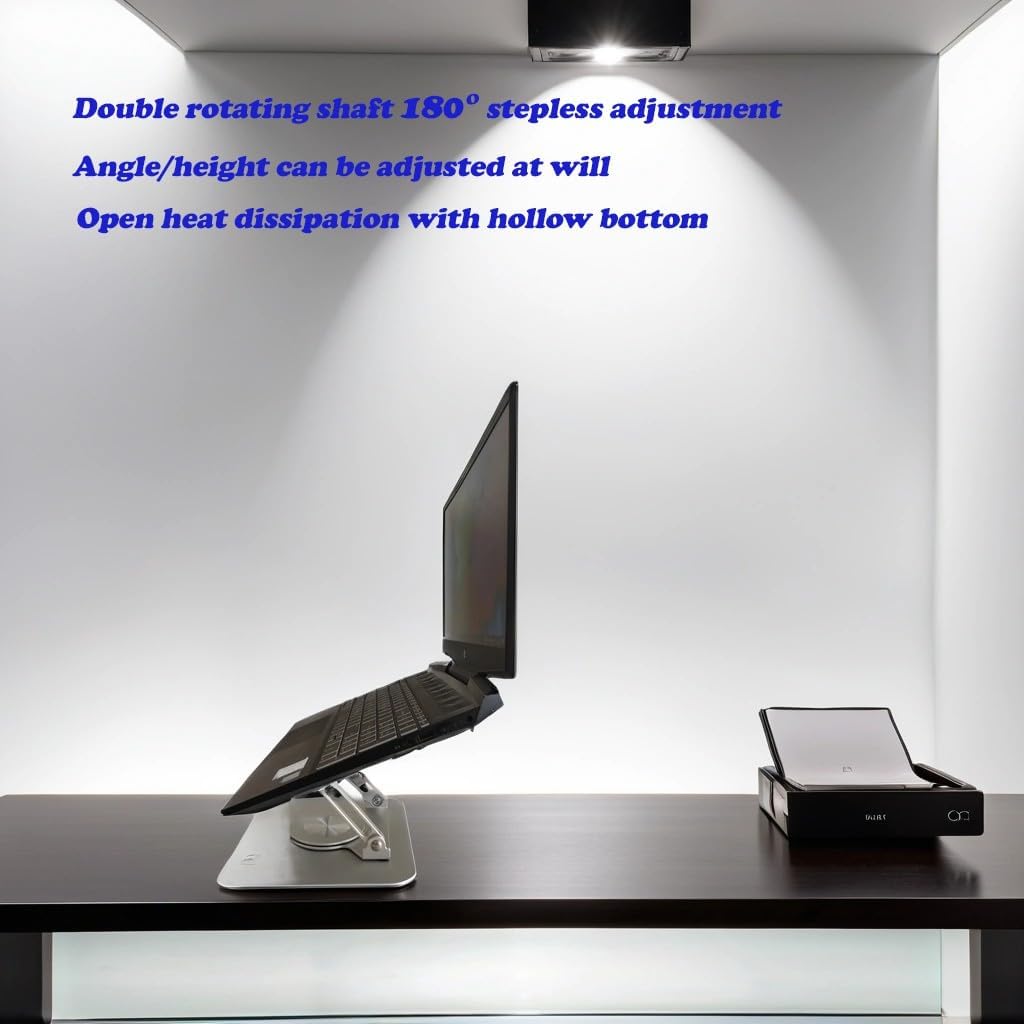 MWYUNAUY Collapsible Rotating Laptop Stand, Height Adjustable Ergonomic Desktop Stand, Aluminum Portable Laptop Riser Stand, Compatible with MacBook Pro Air, 10-17.3 ""for All laptops, Silver