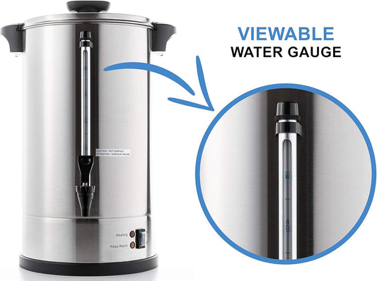 SYBO SR-CP-50B Commercial Grade Stainless Steel Percolate Coffee Maker Hot Water Urn for Catering, 50-Cup 8 L, Metallic - PuriLite