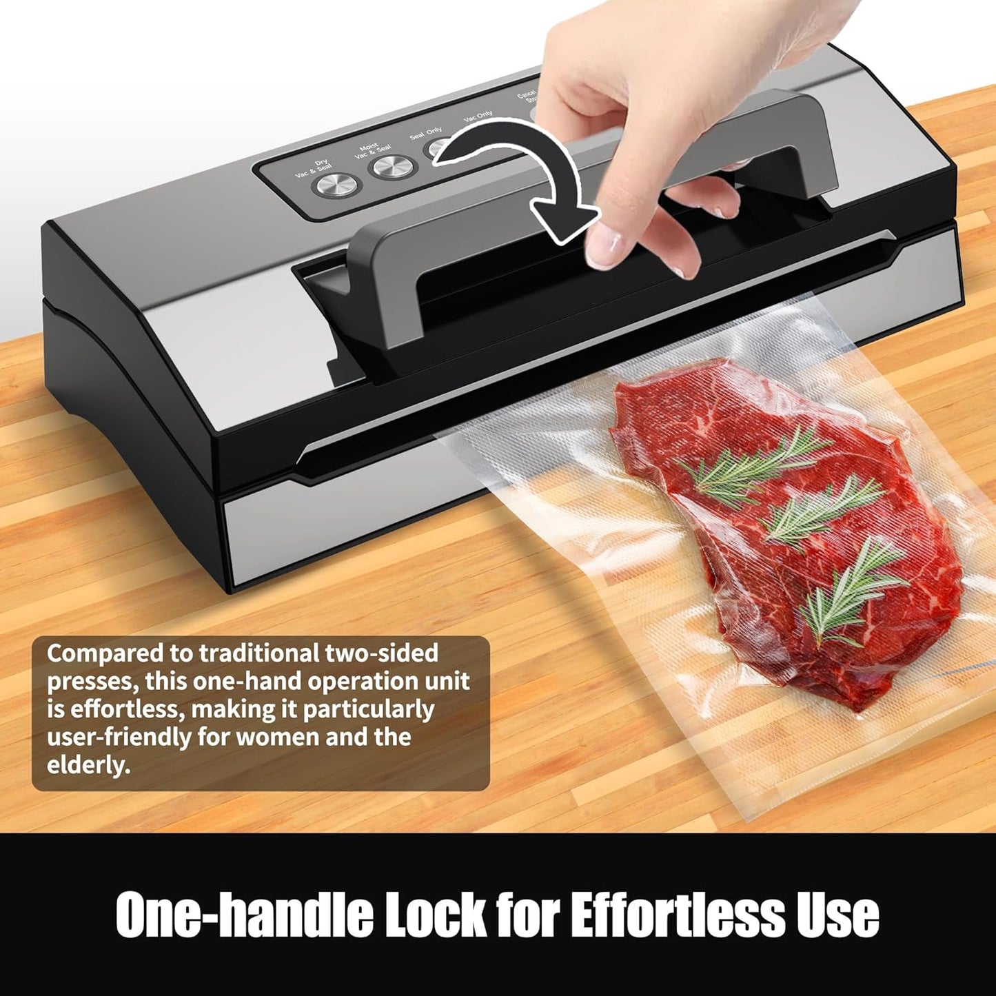 Precision Vacuum Sealer Machine – LIWUNON Stainless Steel Powerful Food Sealer, Double Heat Seal One Hand Operation Versatile for All Food Storage with Build-in Cutter & Roll Storage, Sous Vide
