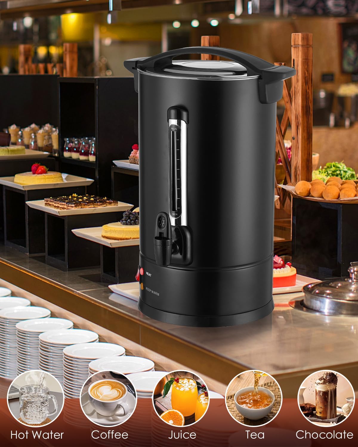 110 Cup Commercial Coffee Urn with Percolator, 1500W Upgraded Power, Quick-Brewing Coffee Maker With Auto Temp Control, Large Stainless Steel Hot Beverage Dispenser, Hot Water Urn