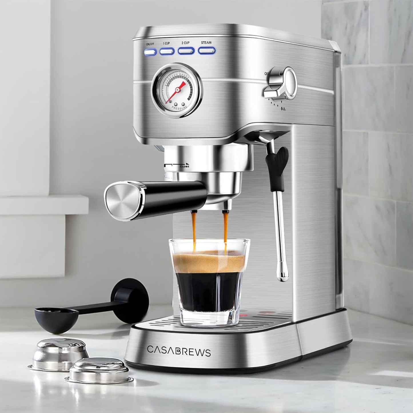 CASABREWS Espresso Machine 20 Bar, Professional Espresso Maker with Milk Frother Steam Wand, Compact Espresso Coffee Machine with 34oz Removable Water Tank for Cappuccino, Latte, Gift for Dad or Mom