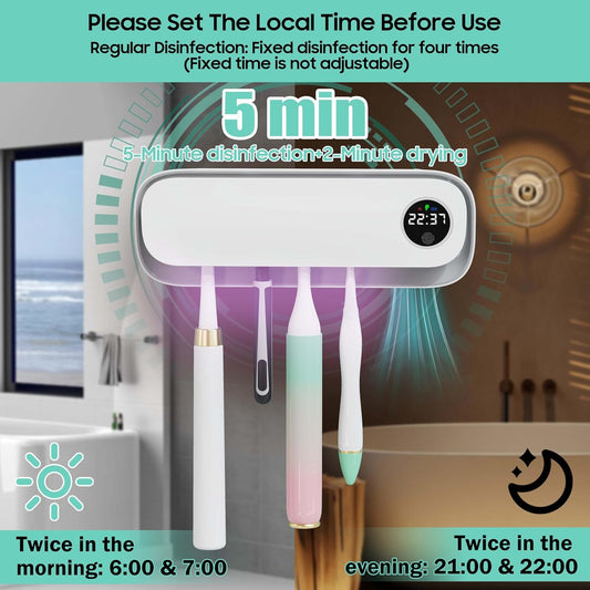 UV Toothbrush Holders for Bathrooms, Air DryingHolder Smart Home Bathroom Accessories, Timer Function & 5 Toothbrush Slots, Toothbrush Holder Wall Mounted with Replaceable Slot