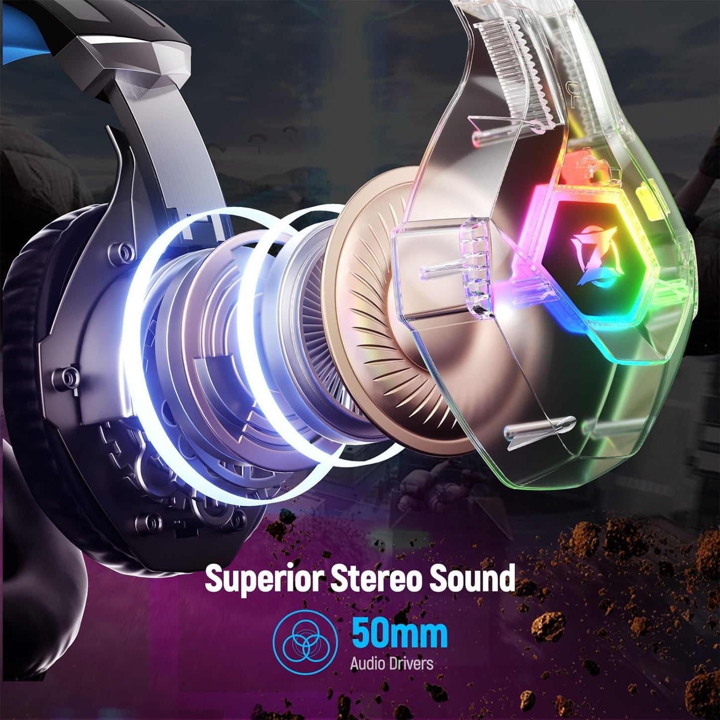 Gaming Headset for Ps5 Ps4 PC, Over Ear Gaming Headphones with Noise Cancelling Microphone RGB Light, Deep Bass Stereo Sound Headset for Xbox Series X/S, Switch, Laptop, Mac, Phone