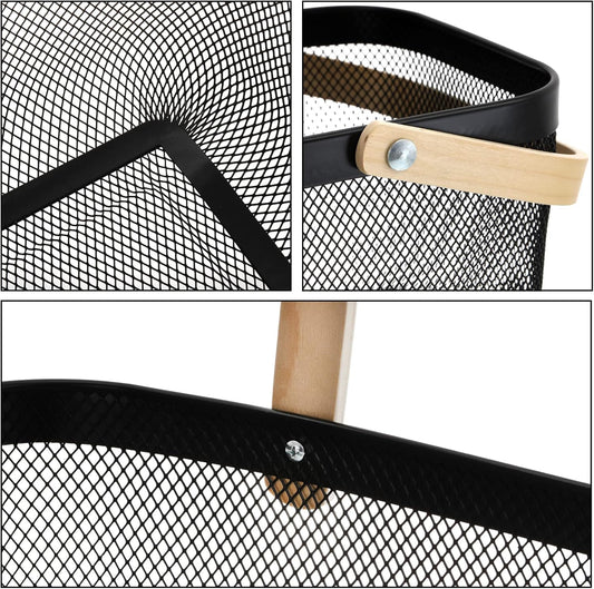 ZEAYEA Mesh Storage Basket with Handle, Garden Harvest Basket, Mesh Fruit Vegetables Gathering Basket Bin, Multi-functional Metal Wire Basket for Kitchen Garden Picnic Cabinet