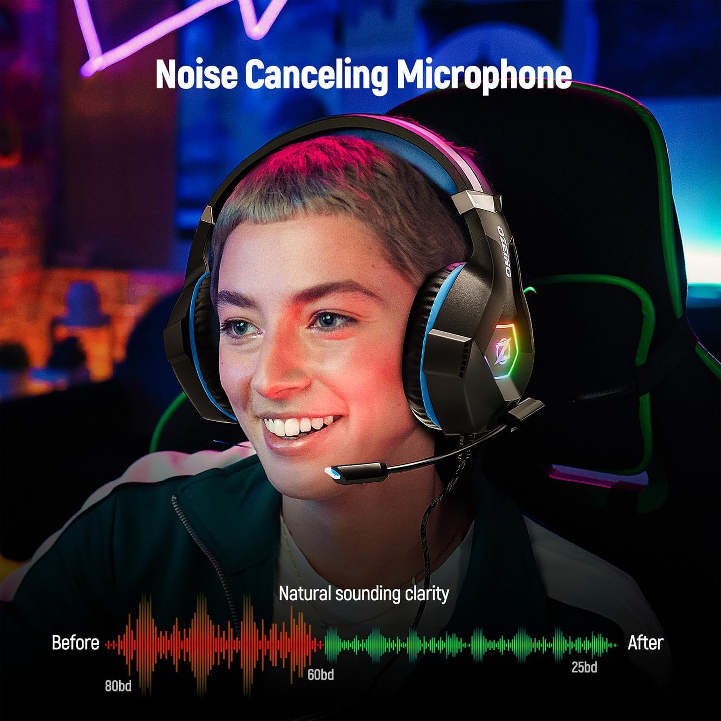 Gaming Headset for Ps5 Ps4 PC, Over Ear Gaming Headphones with Noise Cancelling Microphone RGB Light, Deep Bass Stereo Sound Headset for Xbox Series X/S, Switch, Laptop, Mac, Phone