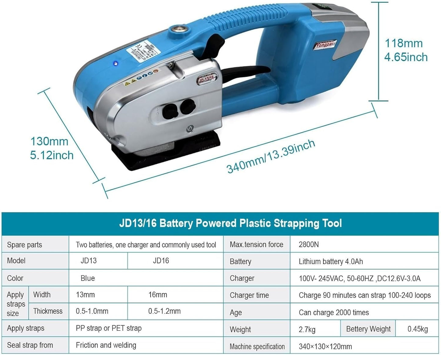 CAPTOK Electric Strapping Machine for 1/2-5/8 Inch Wide PP/PET Strap Automatic Strapping Tool 2X4000mAh Battery Handheld Banding Tools for Plastic Packaging Strapping Tensioner Baler for Pallet