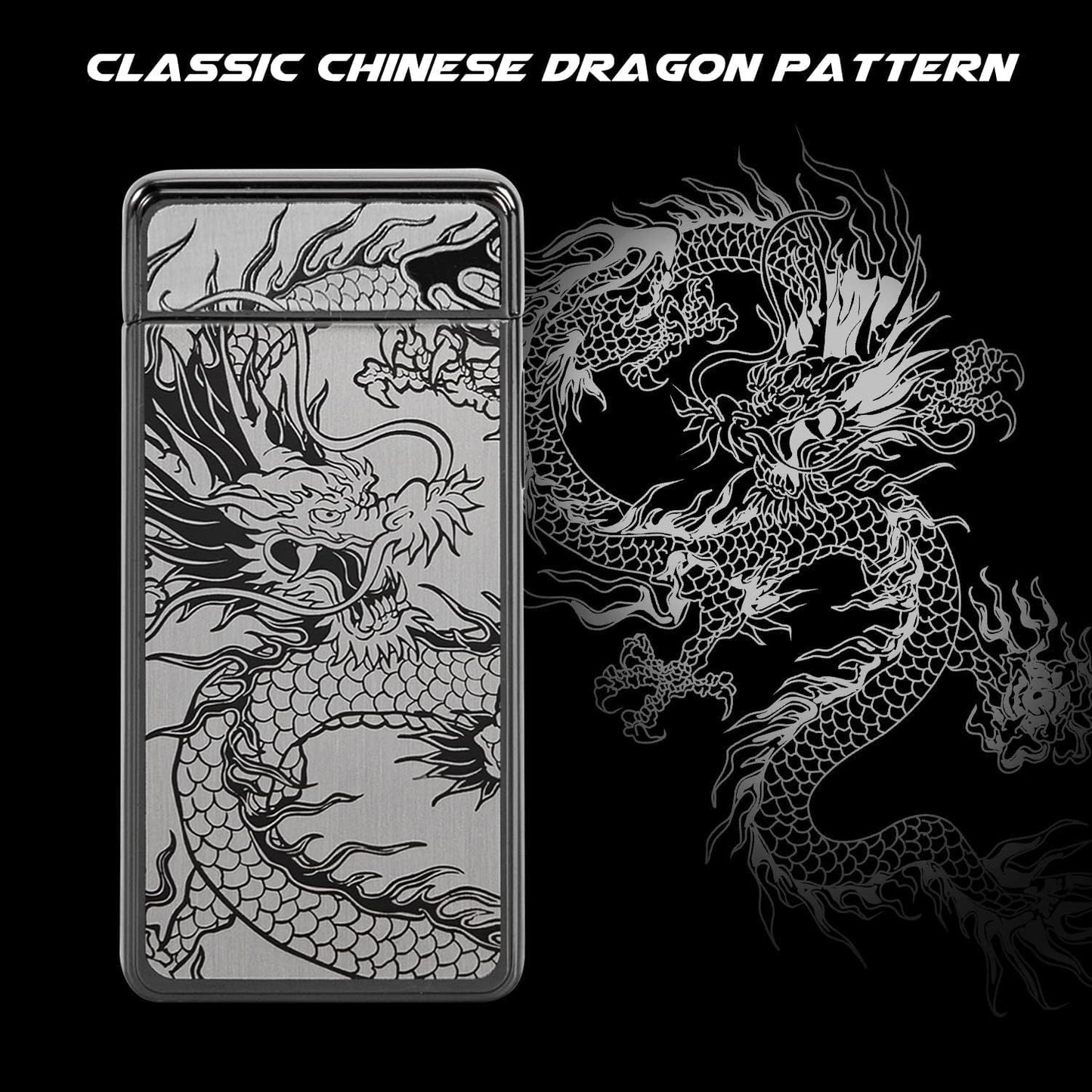 Gifts for Him Men, Electric Lighter USB C Rechargeable Dragon Lighter Dual Arc Plasma Windproof Lighter Cool Lighter Flame-Less with Large Capacity Battery (Black Dragon)