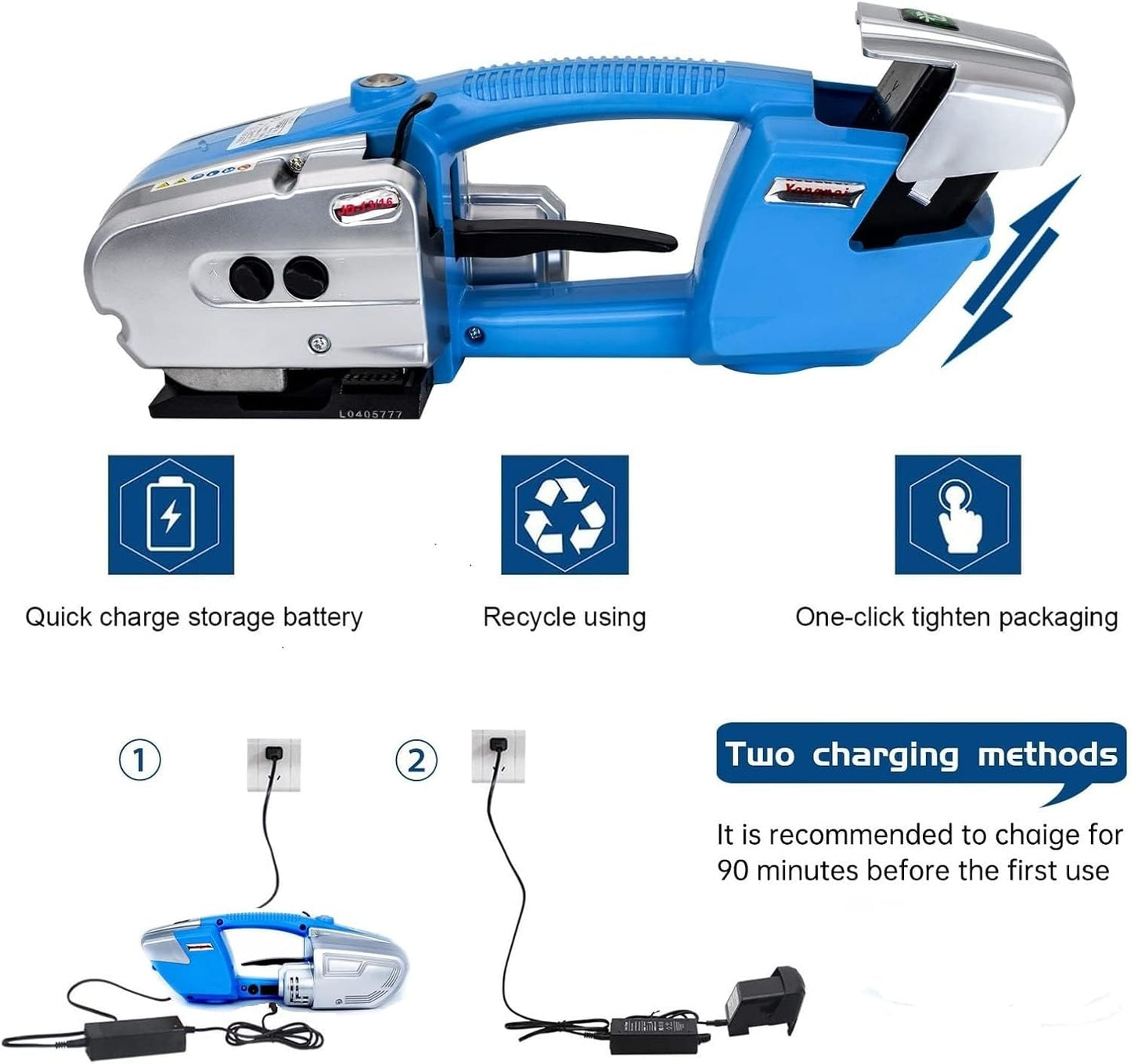 CAPTOK Electric Strapping Machine for 1/2-5/8 Inch Wide PP/PET Strap Automatic Strapping Tool 2X4000mAh Battery Handheld Banding Tools for Plastic Packaging Strapping Tensioner Baler for Pallet