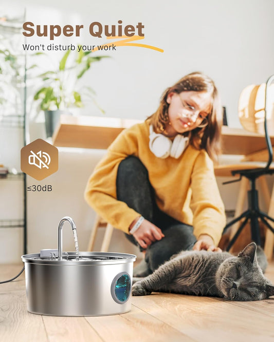Cat Water Fountain: 108oz/3.2L Cat Fountain - Quiet Water Fountain Indoor Cat - Pet Water Fountain - Water Fountain - Cat Water Fountain Stainless Steel - Vailable for Dogs and Cats - FOFNON - PuriLite