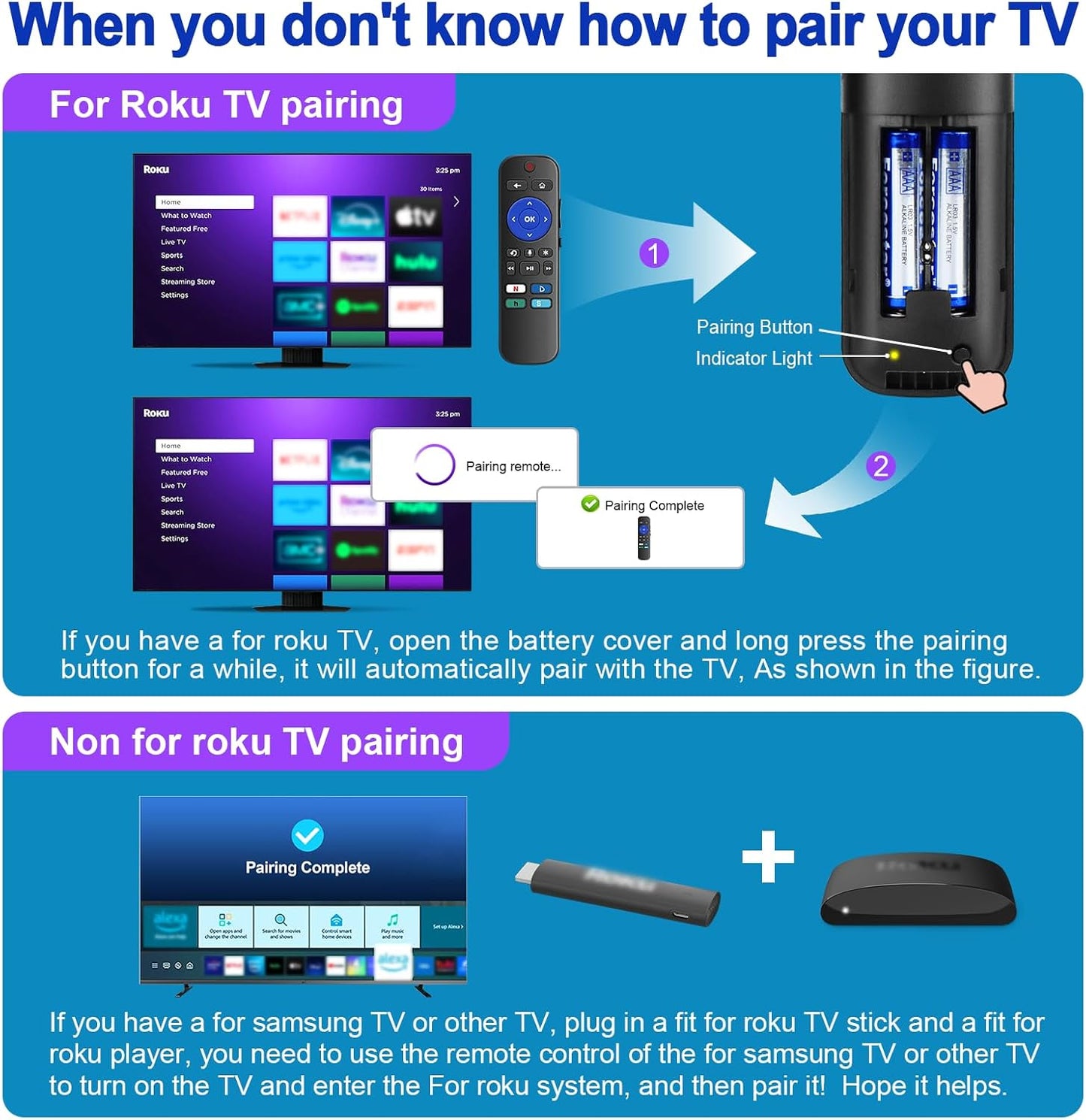 Voice Universal Remote Control, for Roku Stick Remote Replacement, for Roku Streaming Players, Steaming Sticks, Audio and TVs, with 4 App Shorcut Keys