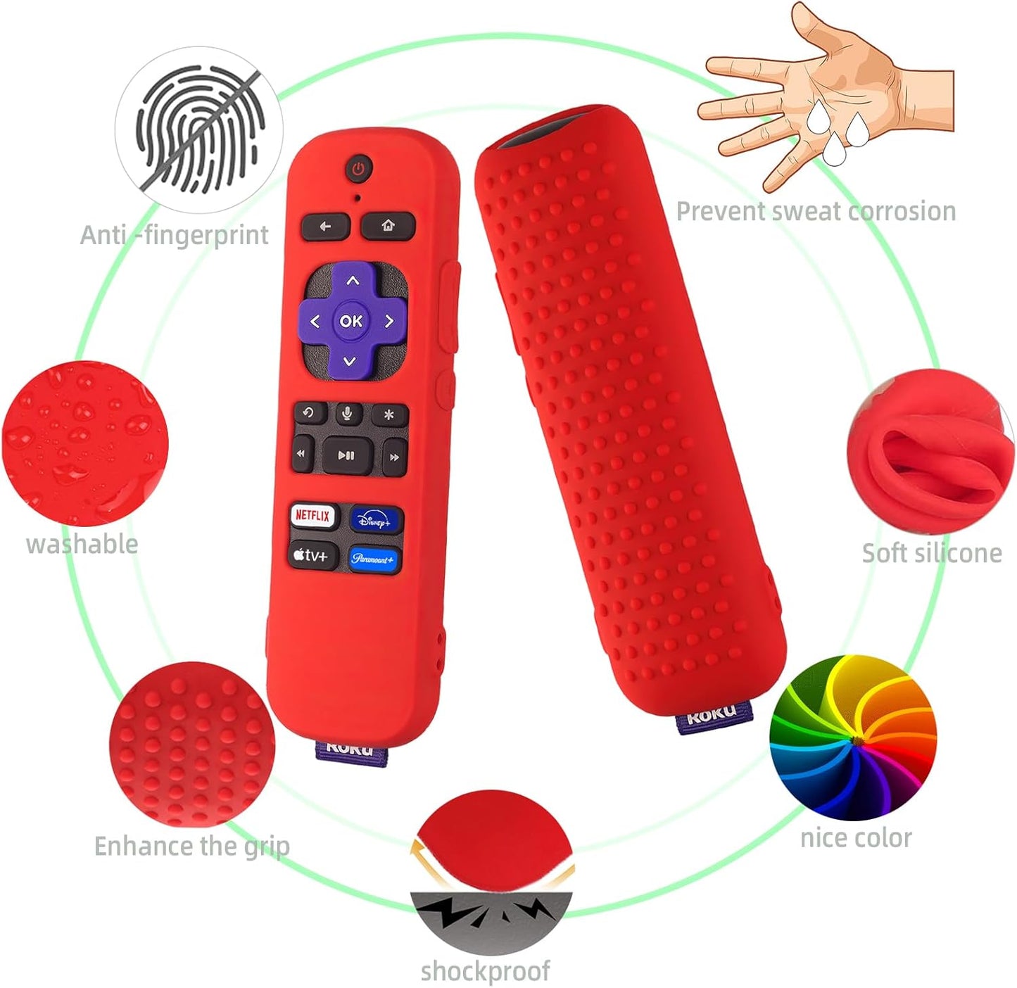 Silicone Cover for Roku Voice TV Remote RCAL7R/Roku Express/Roku Streaming Stick TV Remote Protective Case Silicone Sleeve for Roku TV Remote Cover with Lanyard(Black) - PuriLite