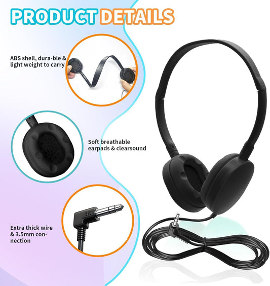 30 Pack Bulk Headphones for Classroom School, Durable Wholesale Wired Headphones for Kids Student Boys Girls Adults - PuriLite