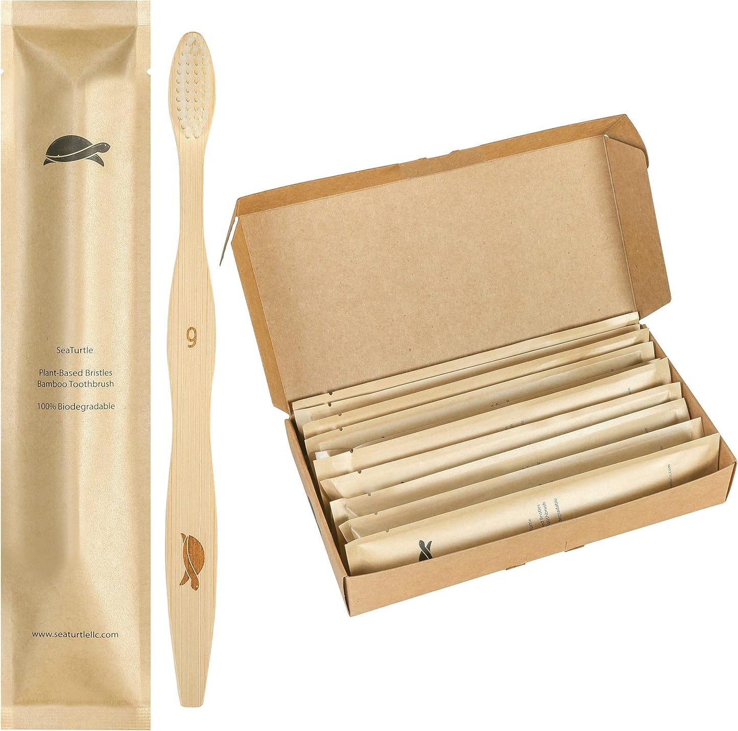 SeaTurtle Plant-Based Bristles, Soft Bamboo Toothbrushes, Individually Sealed (10 Pack)