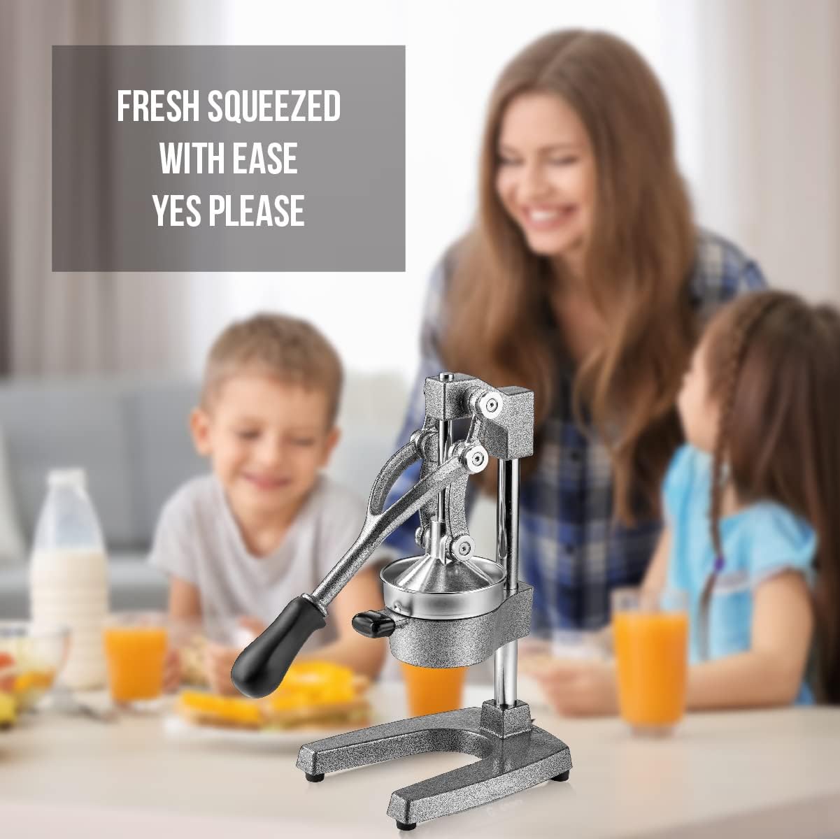 Eurolux Cast Iron Citrus Juicer | Heavy Duty Manual Hand Press | Extra-Large Commercial Grade Orange Juice Squeezer with Stainless Steel Cup