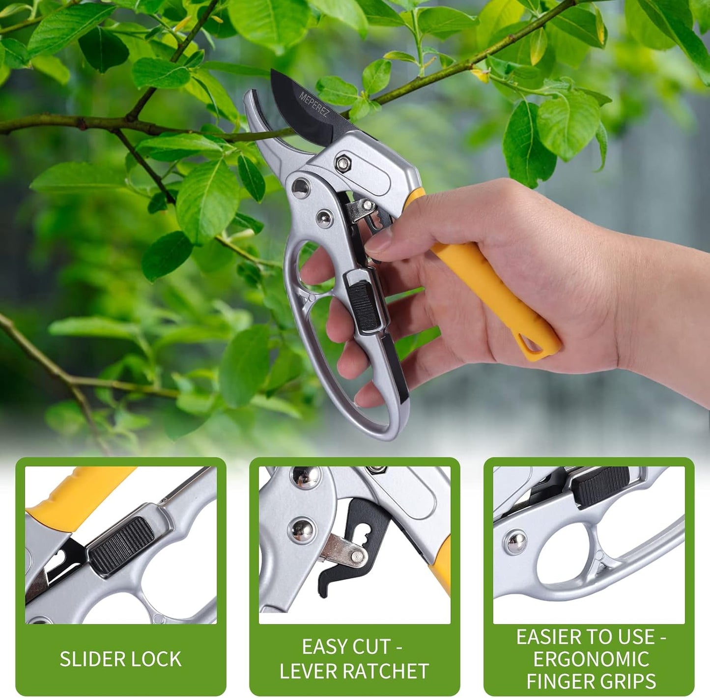 MEPEREZ Outdoor & Yard Garden Clippers, Cutting Work 3 Times Easier, Arthritis Weak Hand Snips, Gardening Gift