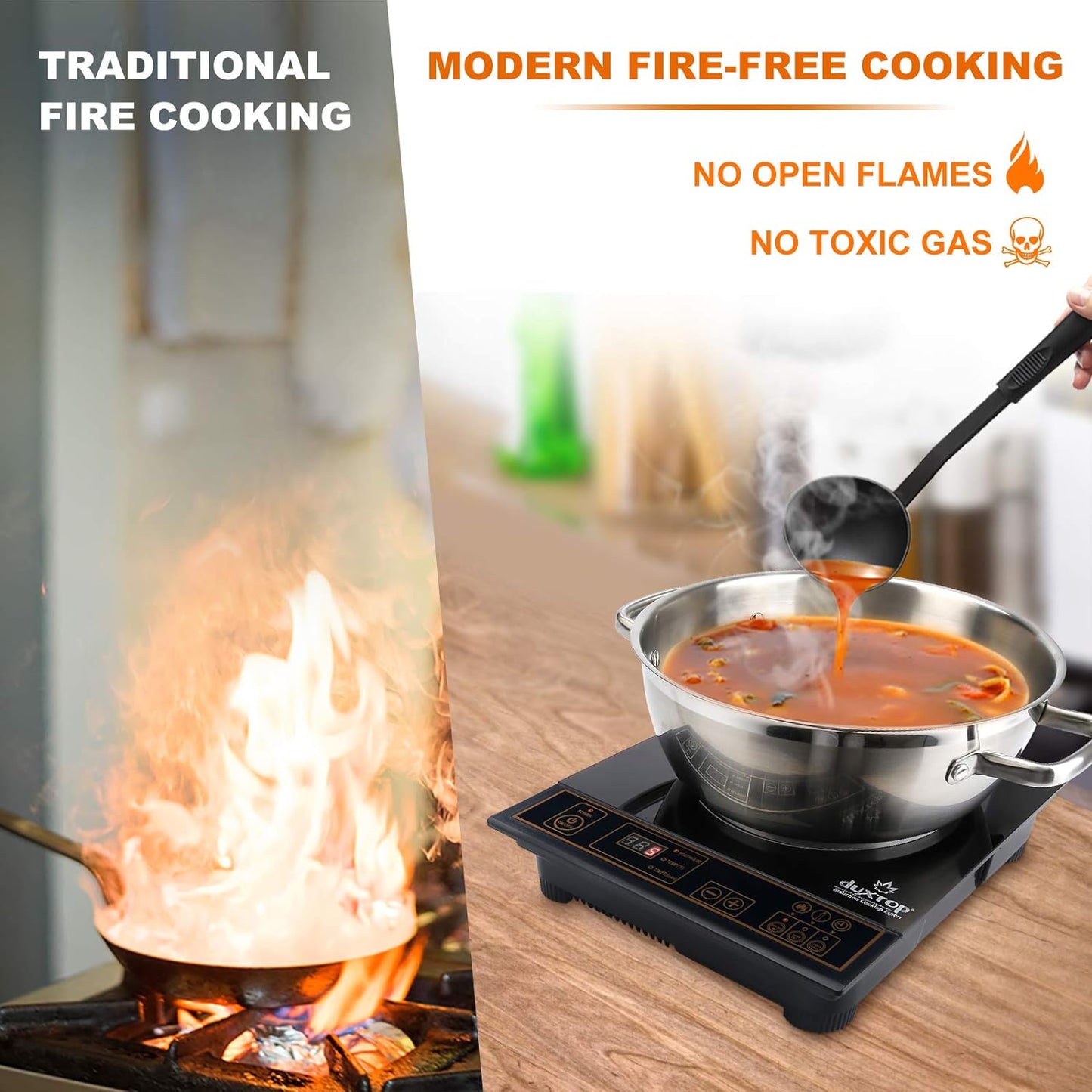 Duxtop 1800W Portable Induction Cooktop, Countertop Burner Included 5.7 Quarts Professional Stainless Steel Cooking Pot with Lid, Heavy Impact-bonded Bottom