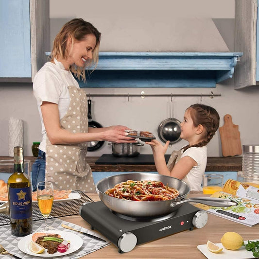Cusimax Hot Plate Electric Burner Single Burner Cast Iron hot plates for cooking Portable Burner 1500W with Adjustable Temperature Control Stainless Steel Non-Slip Rubber Feet, Upgraded Version - PuriLite