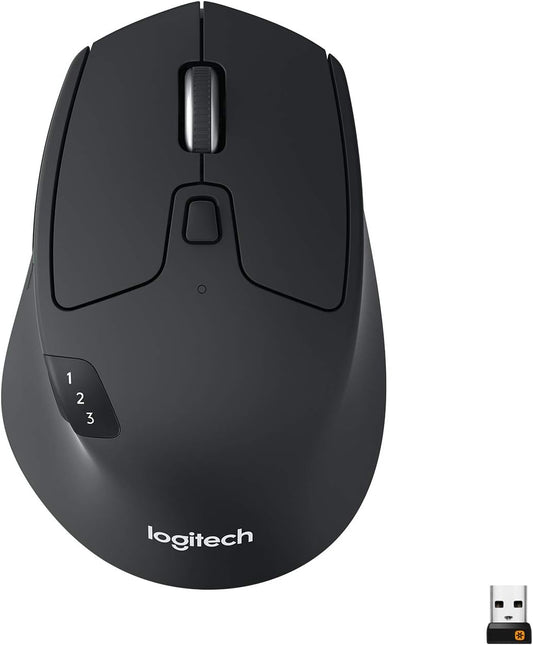 Logitech M720 Triathlon Multi-Device Wireless Mouse, Bluetooth, USB Unifying Receiver, 1000 DPI, 6 Programmable Buttons, 2-Year Battery, Compatible with Laptop, PC, Mac, iPadOS - Black