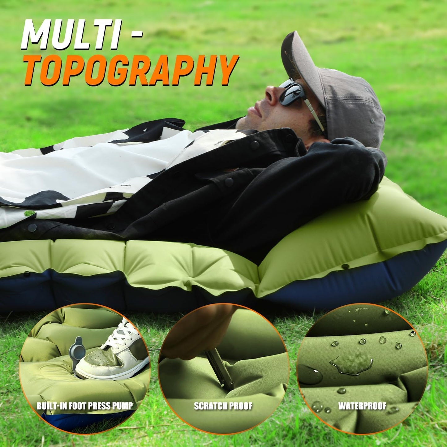 Myslop Camping Sleeping Pad,Self Inflating Sleeping Pad with Pillow Built-in Foot Pump Portable Inflatable Sleeping Pads Compact for Outdoor Camping, Backpacking,Hiking,Tents