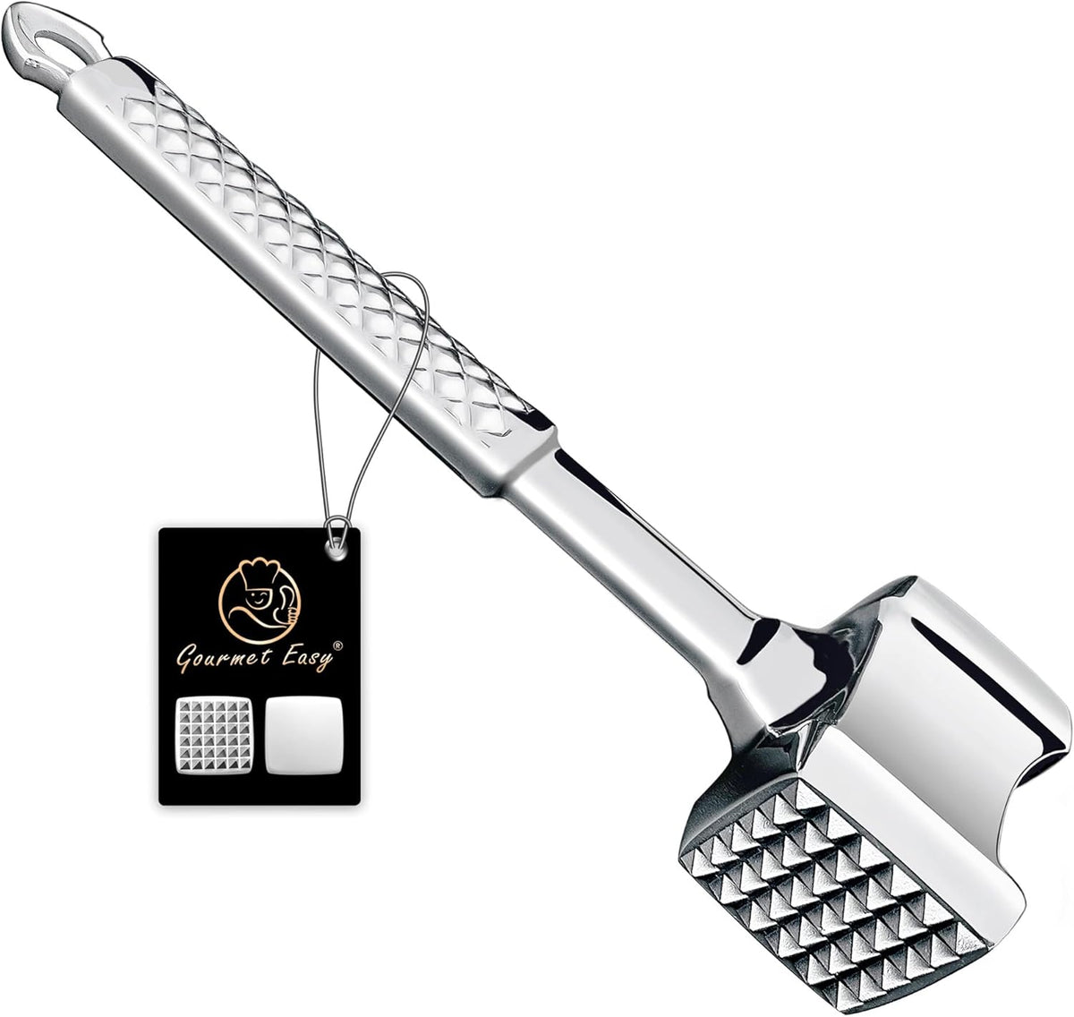 Stainless Steel Meat Tenderizer Mallet - Premium Hammer for Chicken, Conch, Veal Cutlets, Beef & Steak - Kitchen Pounder Flattener With Non-Slip Grip - 5 Years Warranty - PuriLite