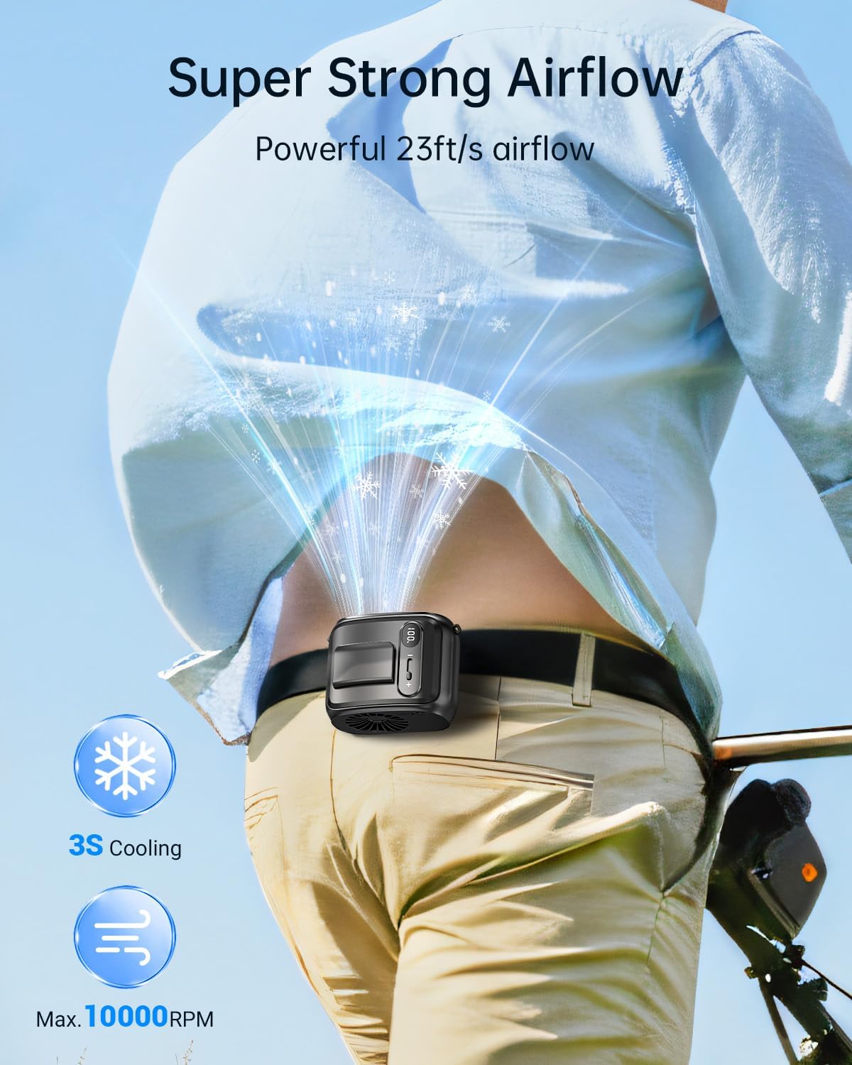 SWEETFULL Portable Fan, Waist Clip Fan, Neck Fan, 5000mAh Battery Operated Personal Fan with 1-100 Speeds, Small Cool Powerfull Belt Shirt Fan for Women Men - Black