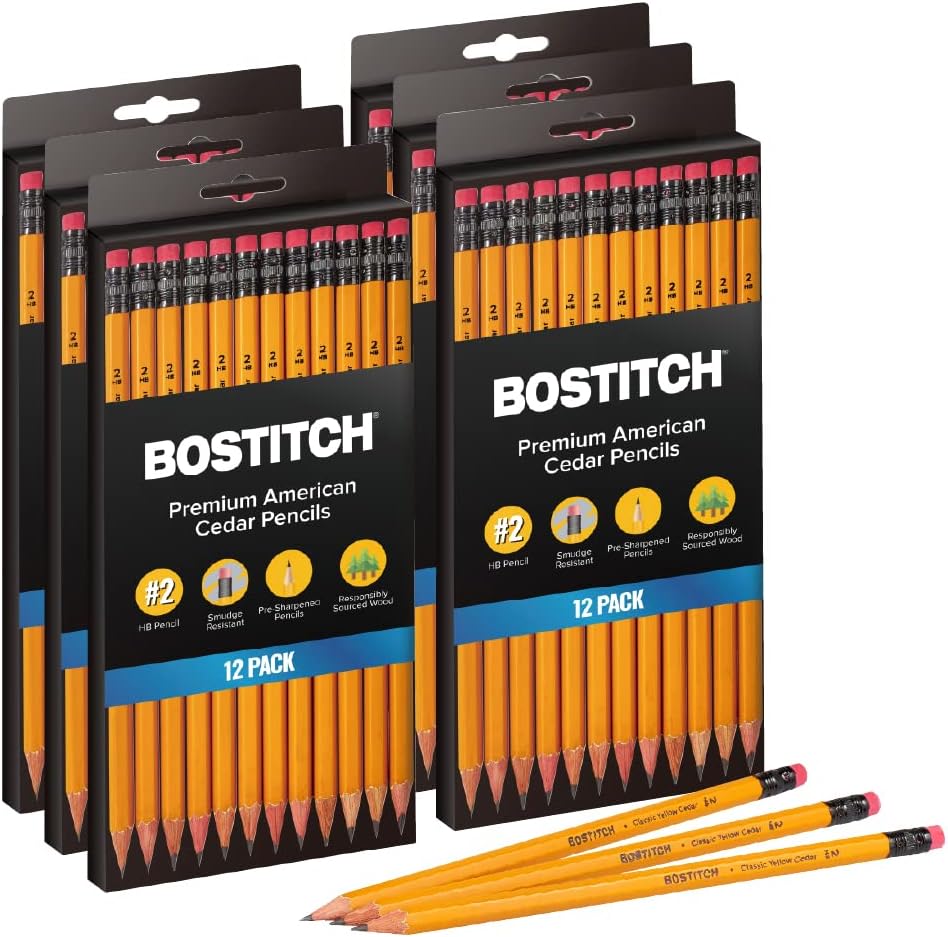Bostitch Premium #2 Pencils, American Cedar Wood, Pre-Sharpened, HB Graphite, 72-Pack