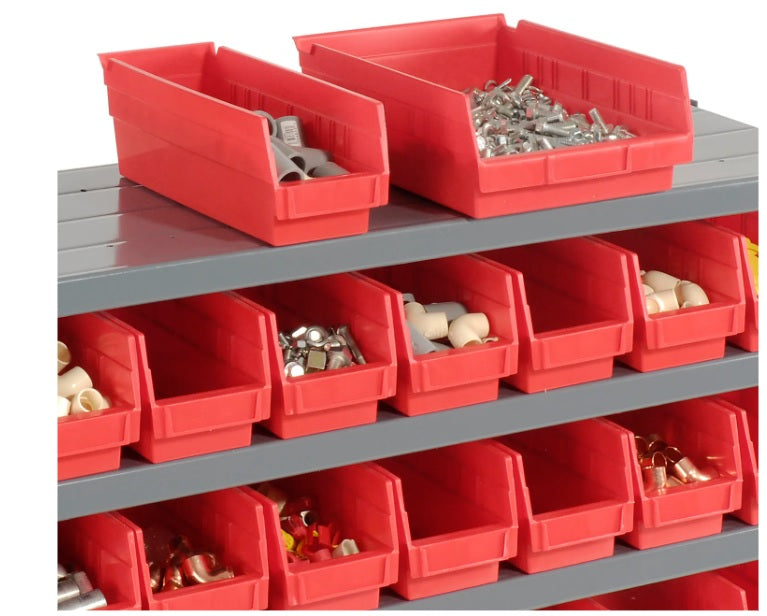 Global Industrial™ Steel Shelving with Total 36 4"H Plastic Shelf Bins Red, 36x12x39-7 Shelves