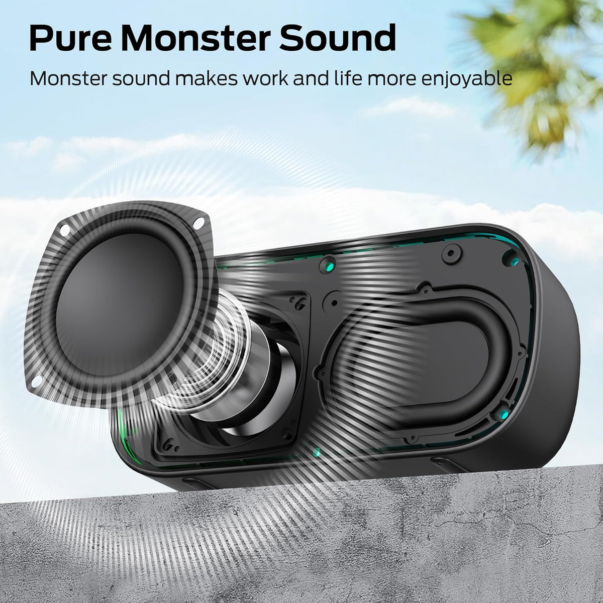 Monster S150 - Bluetooth 5.4 Speaker with IPX7 Waterproof, 20W Stereo Sound, 20H Playtime, Multi-Channel Connection - PuriLite