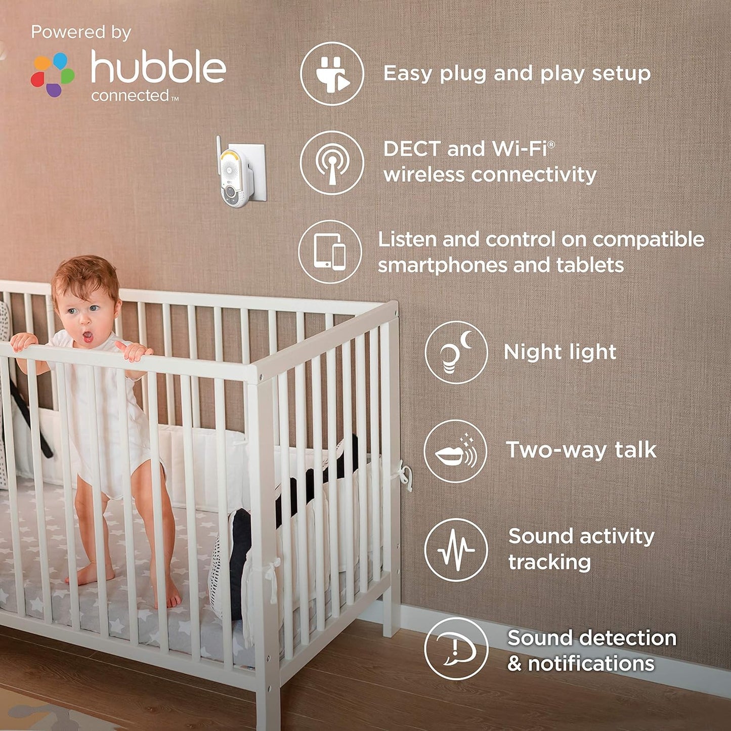 Motorola MBP164CONNECT Audio Baby Monitor - Portable WiFi Smart Intercom and Night Light for Child - 900-Foot Radio Range - 2-Way Talk Communication, Soothing Sounds, Lullabies, Audiobooks