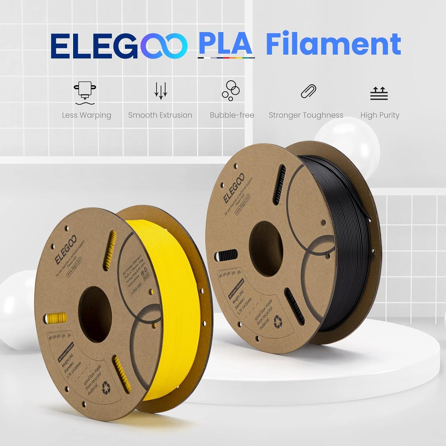 ELEGOO PLA Filament 1.75mm Black 1KG,3D Printer Filament Dimensional Accuracy +/- 0.02mm,1kg Cardboard Spool(2.2lbs) 3D Printing Filament Fits for Most FDM 3D Printers