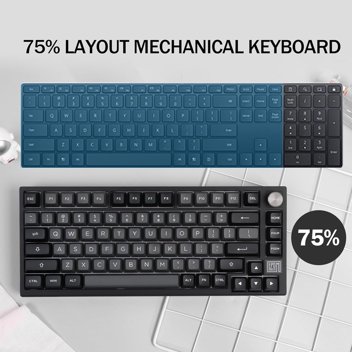 EPOMAKER TH80 SE Gasket 75% Mechanical Keyboard, NKRO Hot Swap RGB Triple Mode Gaming Keyboard with Poron/EVA Foam, Knob Control for E-Sport/Win/Mac (TH80 SE Black Silver, Epomaker Flamingo Switch)